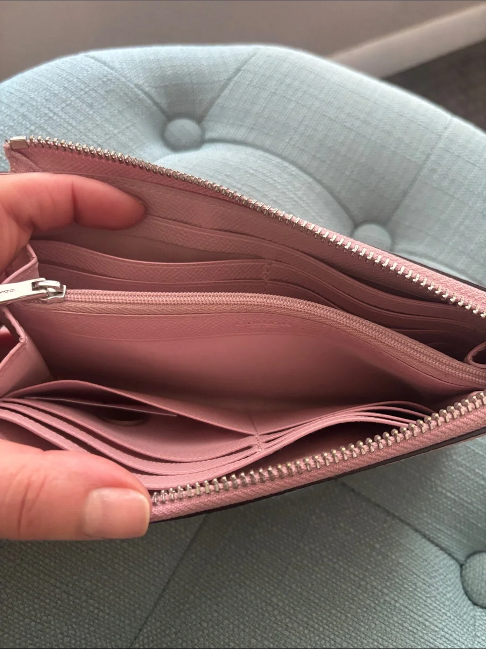 Coach Pebbled Leather Wallet pale pink